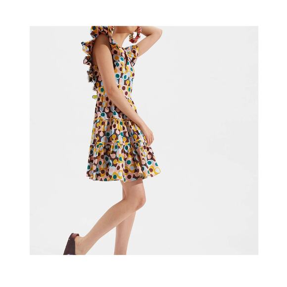 LA DOUBLE J Honeybun Cotton Poplin Mini Ruffle Flare Resort Dress Gumball Print - Picture 10 of 16